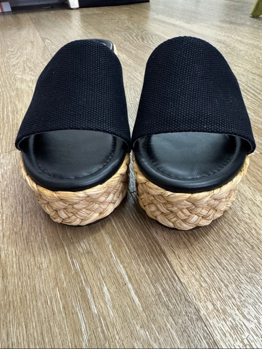 Steve Madden Dock Raffia Black Woven Platform Block Heel Sandal Size 9